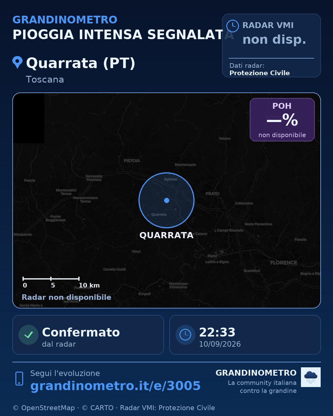 Mappa dell'evento: pioggia intensa a Quarrata (PT)