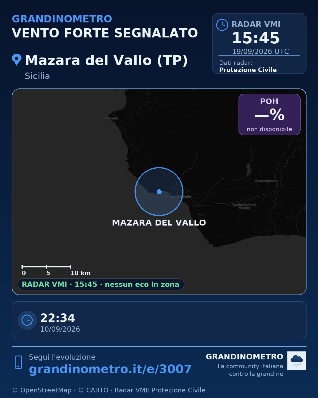Mappa dell'evento: vento forte a Mazara del Vallo (TP)