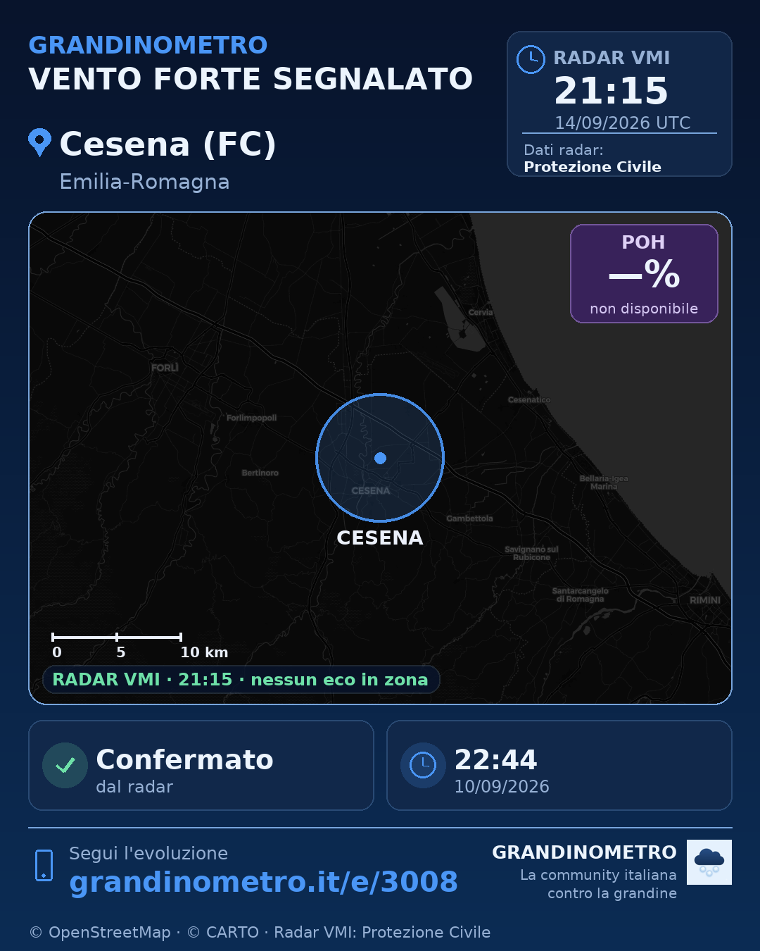 Mappa dell'evento: vento forte a Cesena (FC)