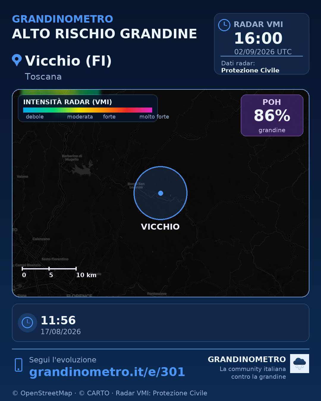 Mappa dell'evento: grandine a Vicchio (FI)