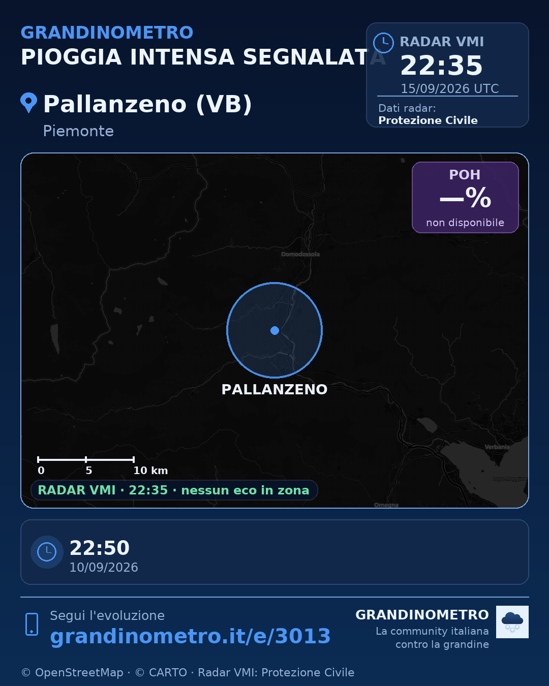 Mappa dell'evento: pioggia intensa a Pallanzeno (VB)