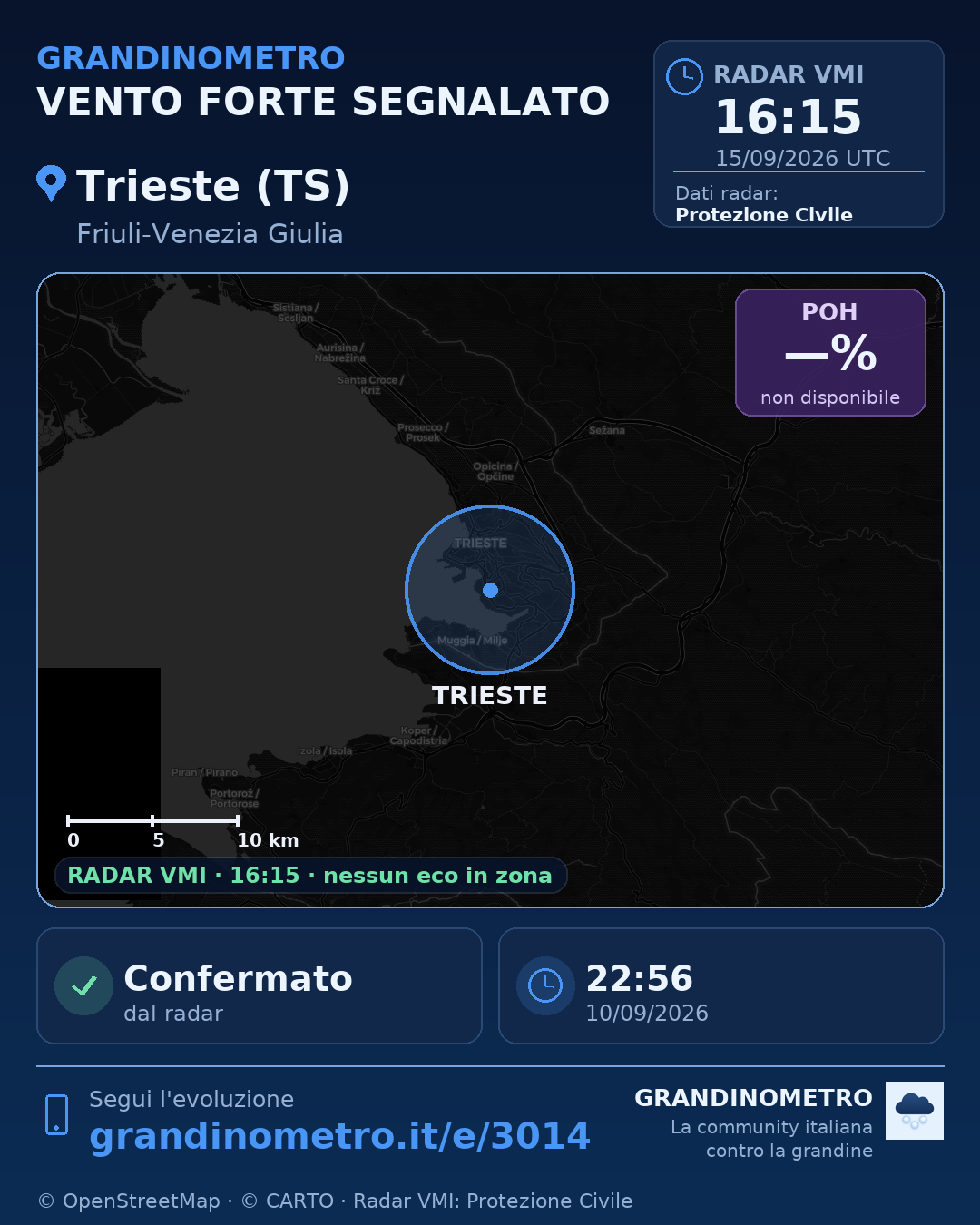 Mappa dell'evento: vento forte a Trieste (TS)