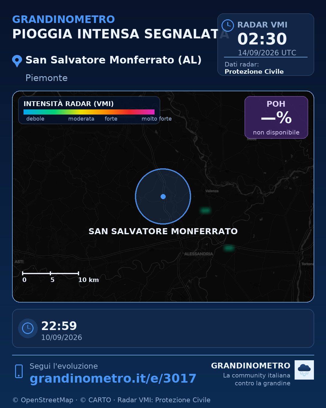 Mappa dell'evento: pioggia intensa a San Salvatore Monferrato (AL)