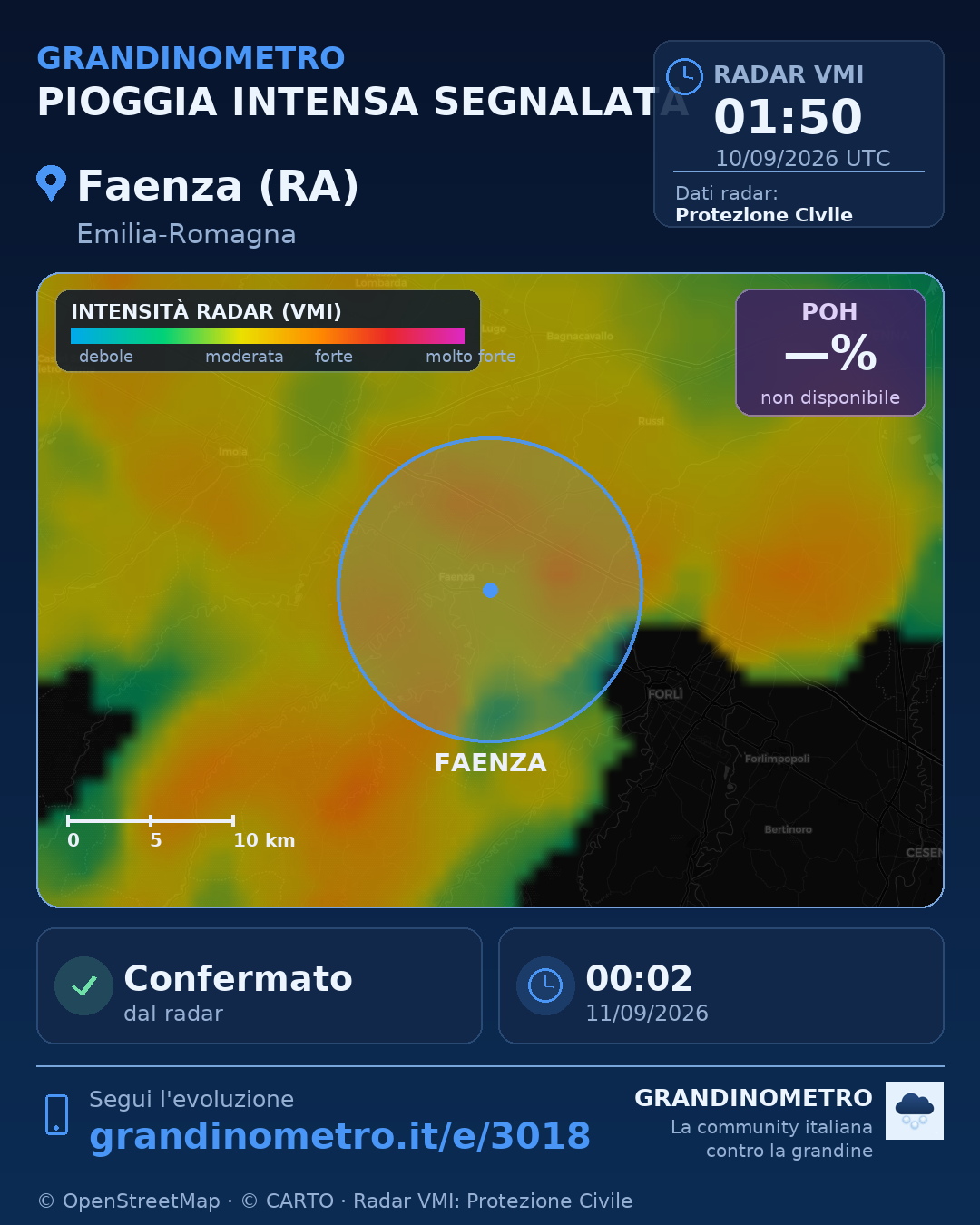 Mappa dell'evento: pioggia intensa a Faenza (RA)