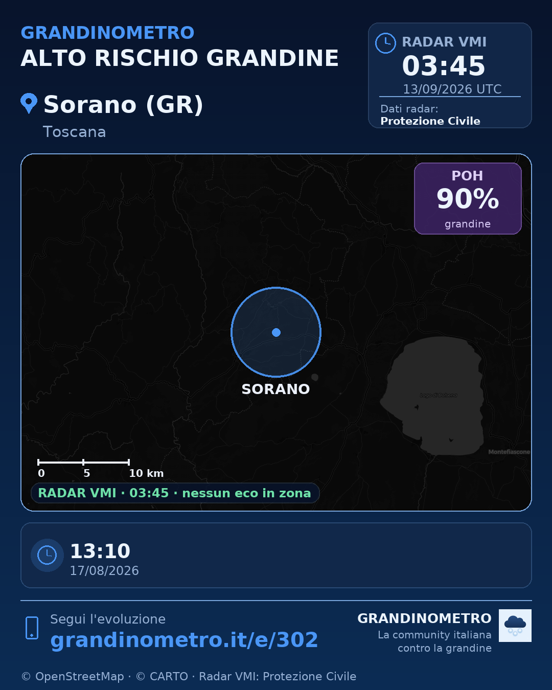 Mappa dell'evento: grandine a Sorano (GR)