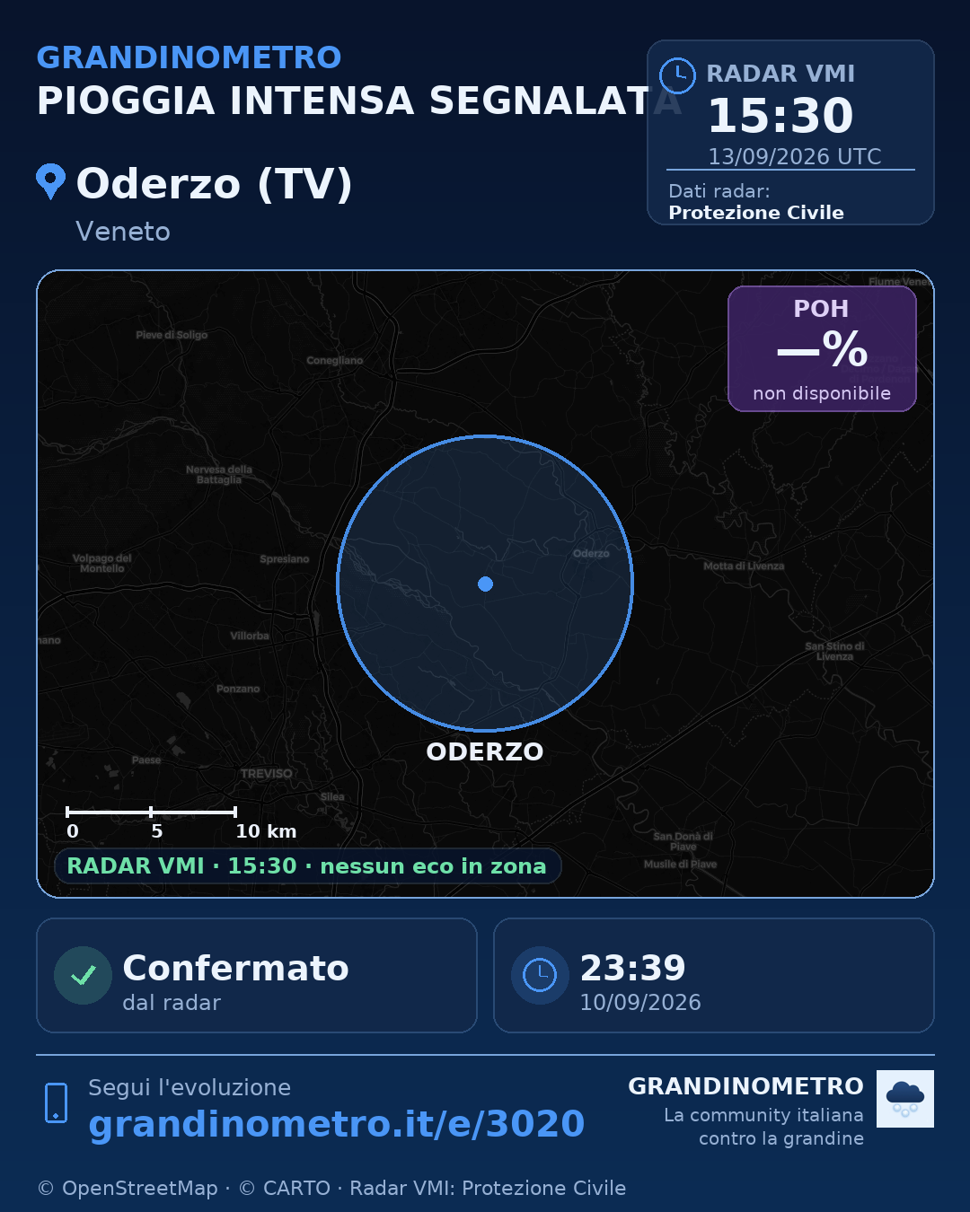Mappa dell'evento: pioggia intensa a Oderzo (TV)