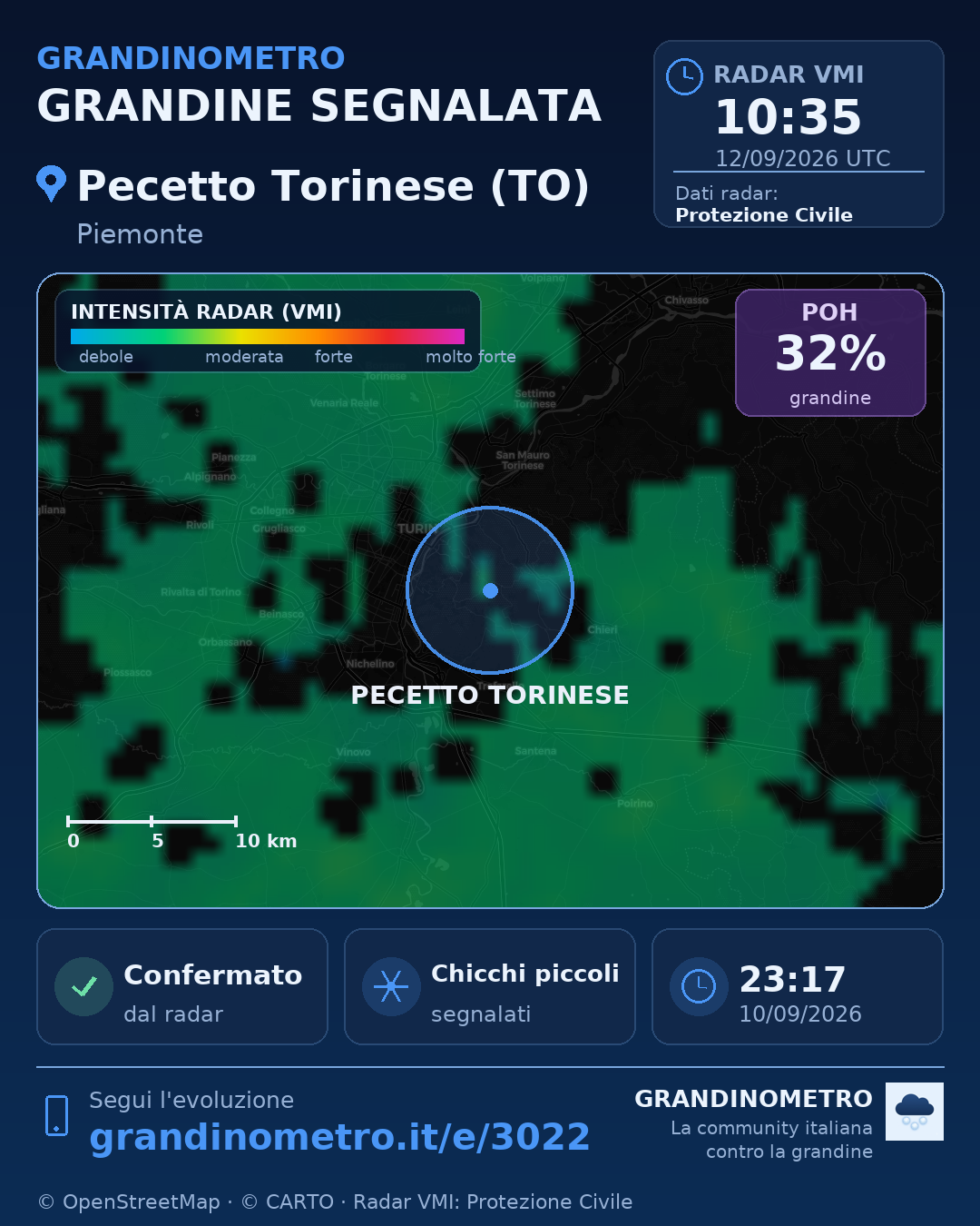 Mappa dell'evento: grandine a Pecetto Torinese (TO)