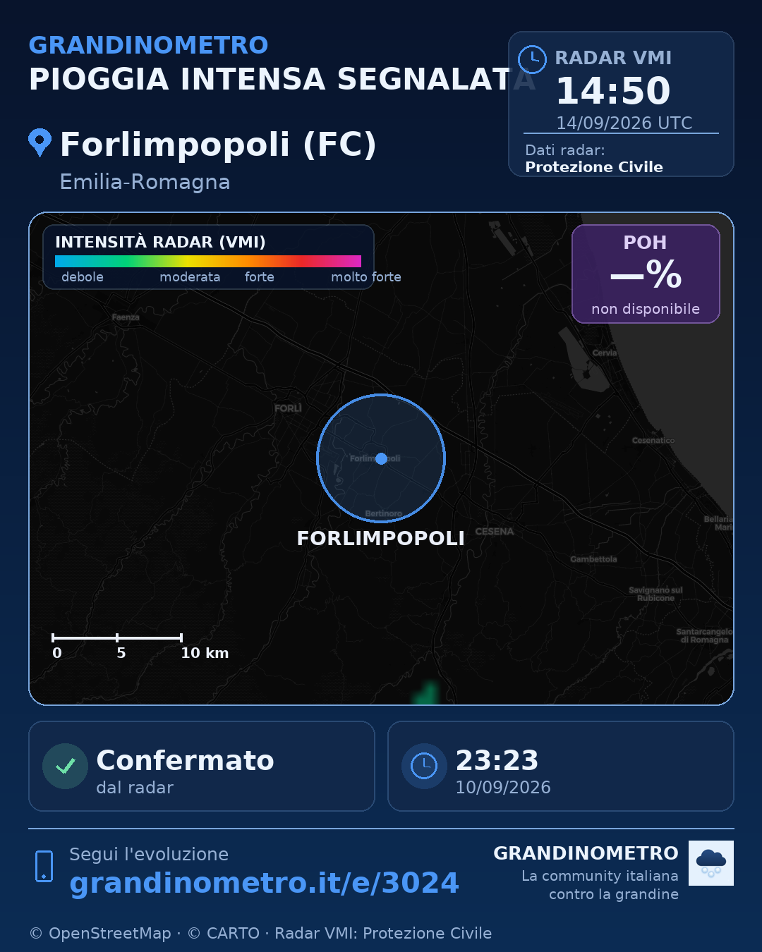 Mappa dell'evento: pioggia intensa a Forlimpopoli (FC)