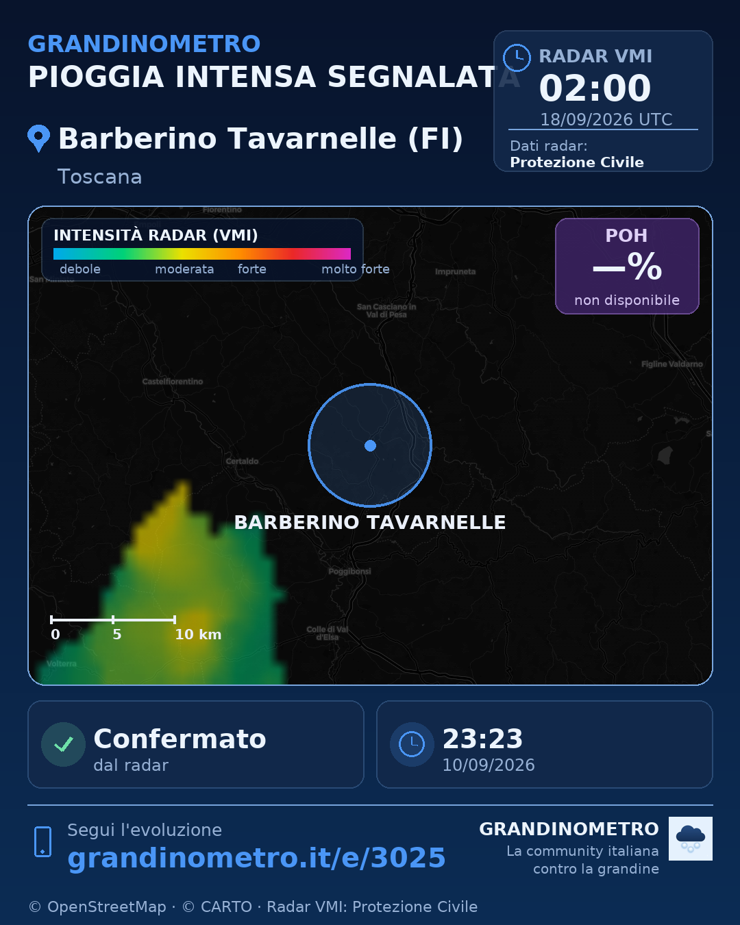 Mappa dell'evento: pioggia intensa a Barberino Tavarnelle (FI)