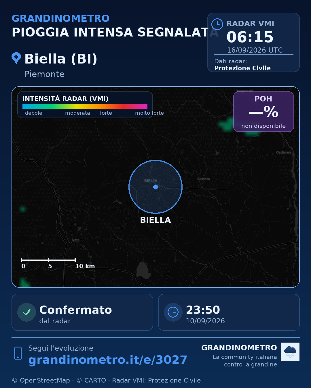 Mappa dell'evento: pioggia intensa a Biella (BI)