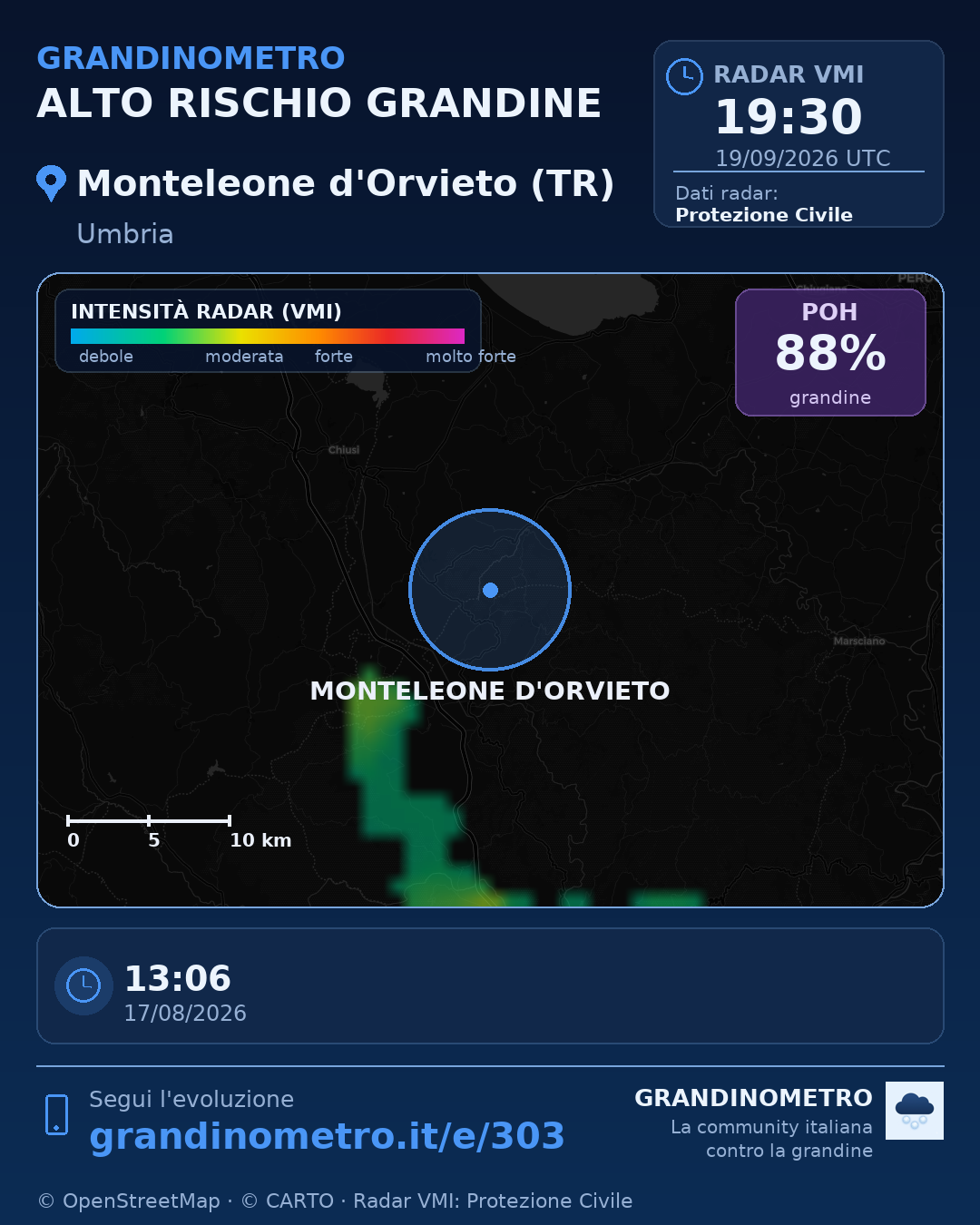 Mappa dell'evento: grandine a Monteleone d'Orvieto (TR)