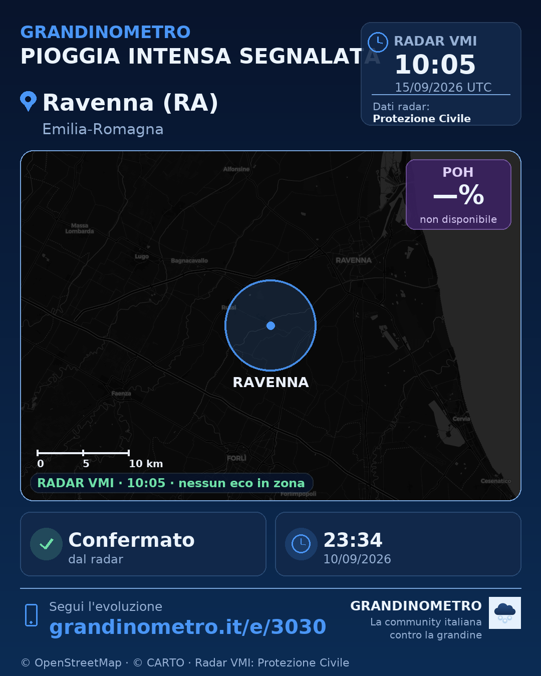 Mappa dell'evento: pioggia intensa a Ravenna (RA)
