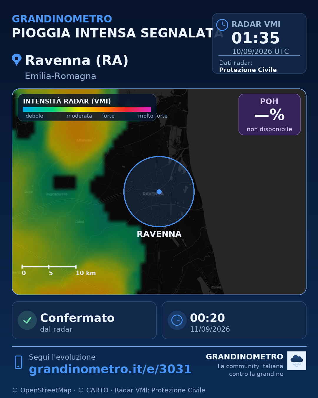 Mappa dell'evento: pioggia intensa a Ravenna (RA)