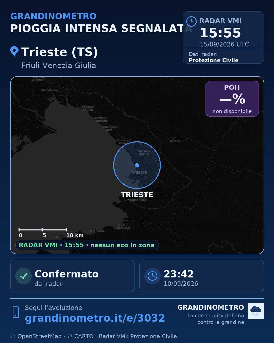 Mappa dell'evento: pioggia intensa a Trieste (TS)