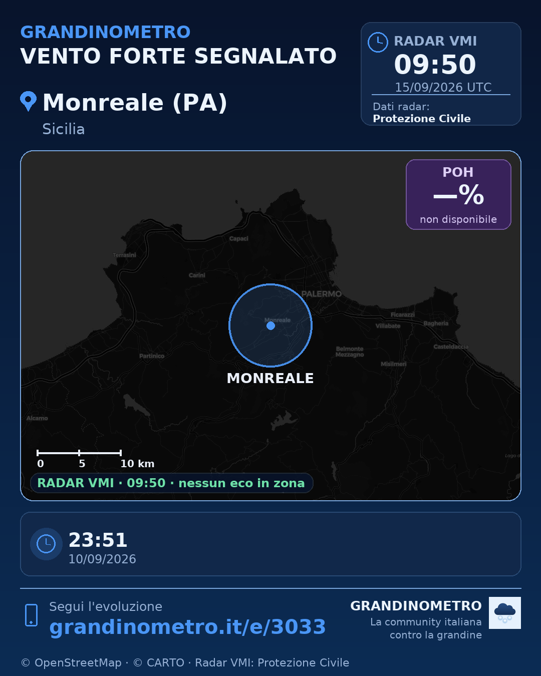 Mappa dell'evento: vento forte a Monreale (PA)