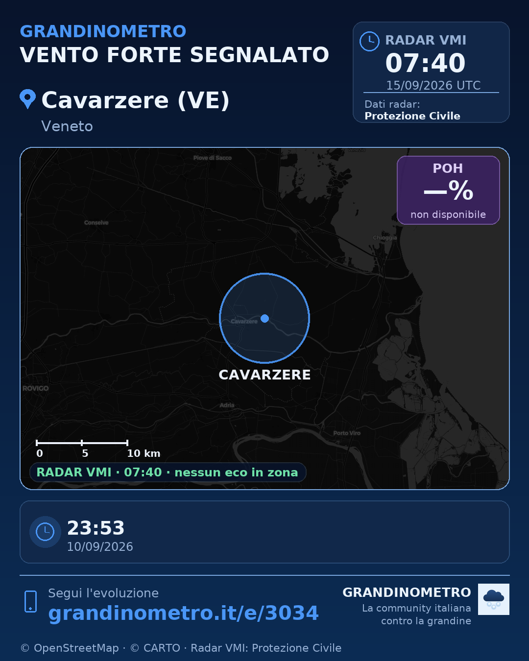 Mappa dell'evento: vento forte a Cavarzere (VE)