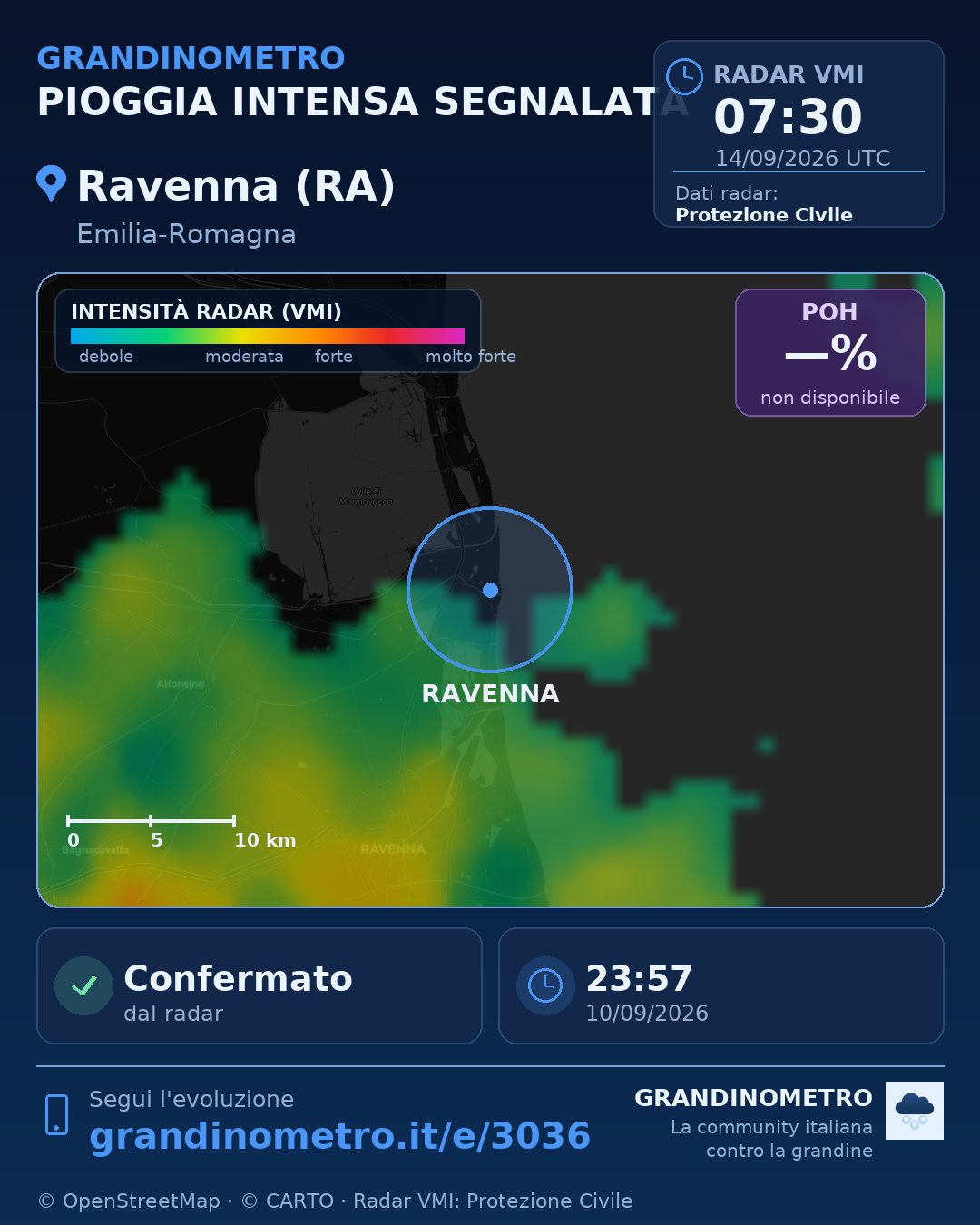 Mappa dell'evento: pioggia intensa a Ravenna (RA)