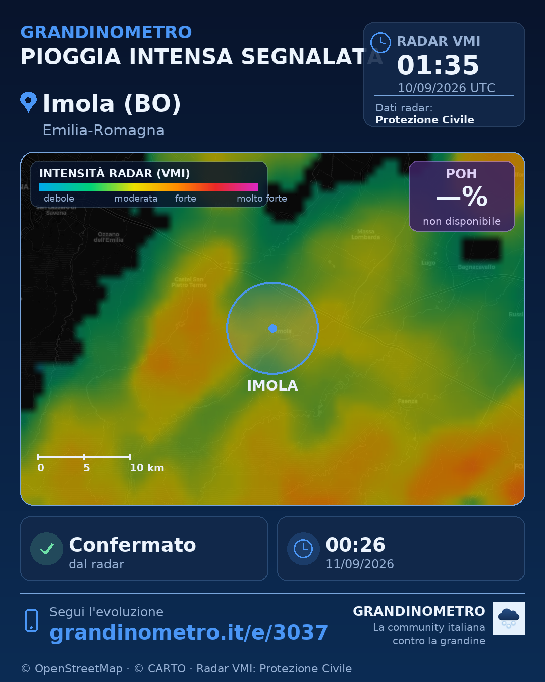 Mappa dell'evento: pioggia intensa a Imola (BO)