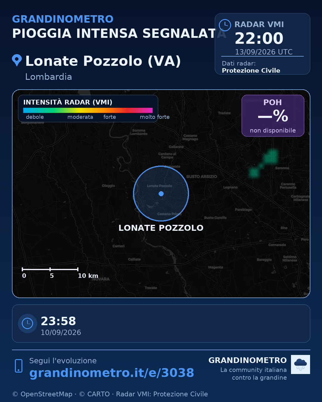 Mappa dell'evento: pioggia intensa a Lonate Pozzolo (VA)