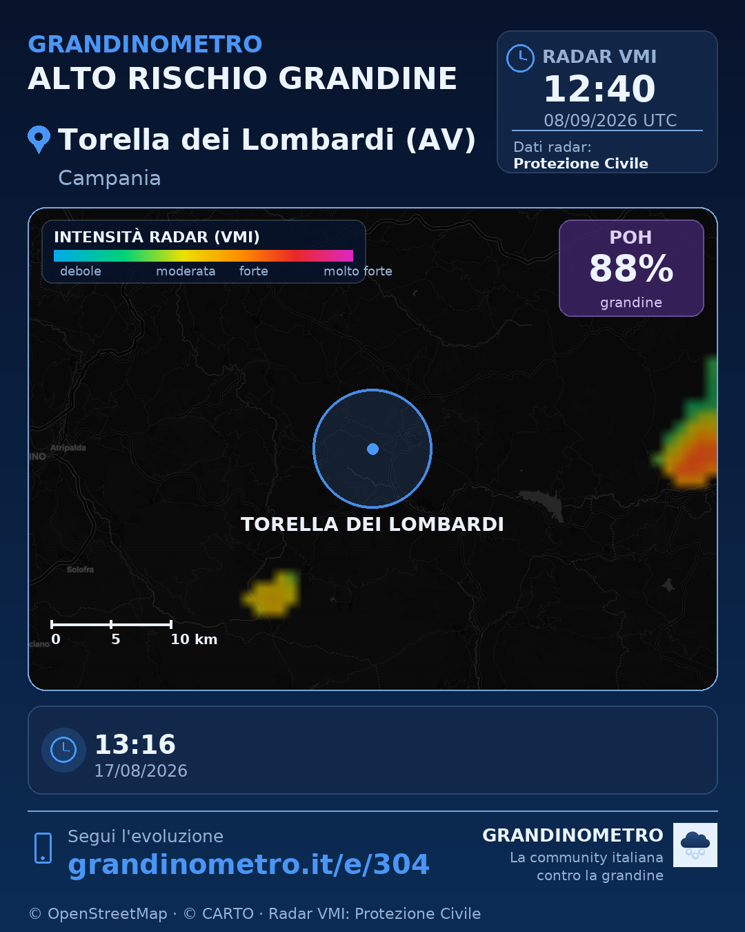 Mappa dell'evento: grandine a Torella dei Lombardi (AV)