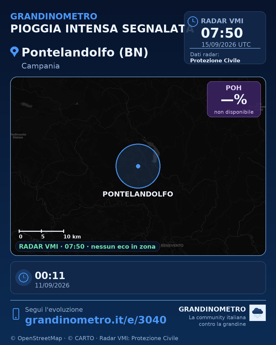 Mappa dell'evento: pioggia intensa a Pontelandolfo (BN)
