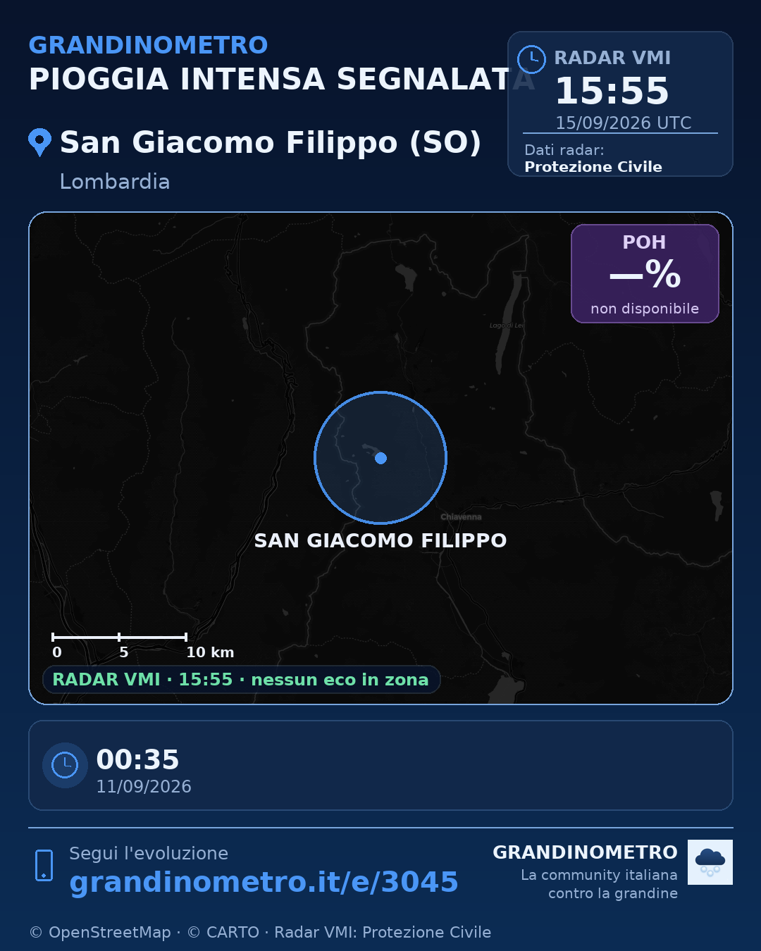 Mappa dell'evento: pioggia intensa a San Giacomo Filippo (SO)