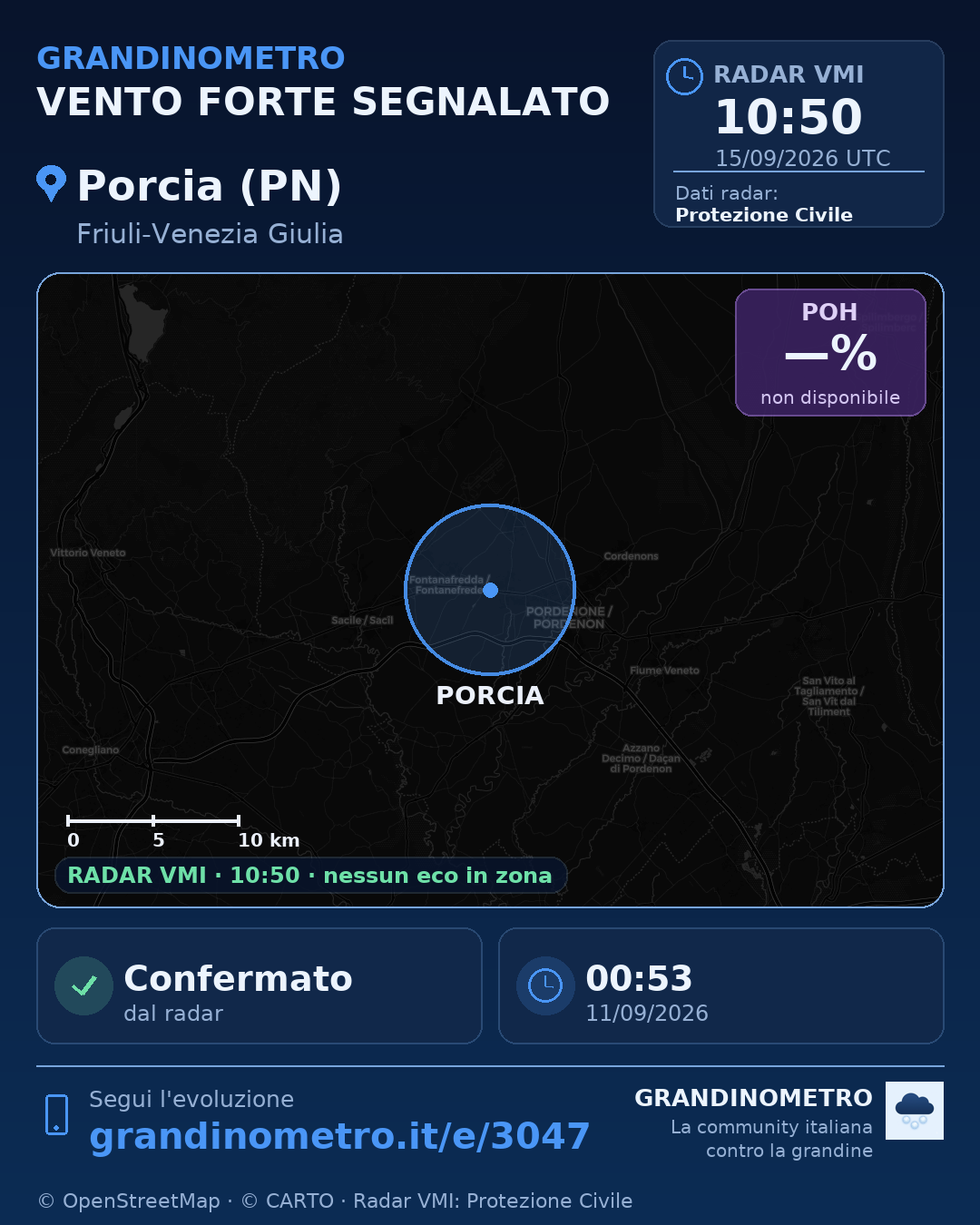 Mappa dell'evento: vento forte a Porcia (PN)