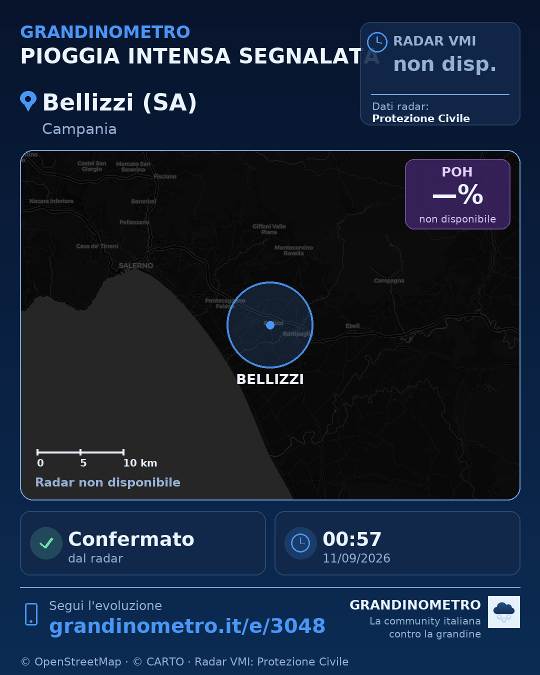 Mappa dell'evento: pioggia intensa a Bellizzi (SA)