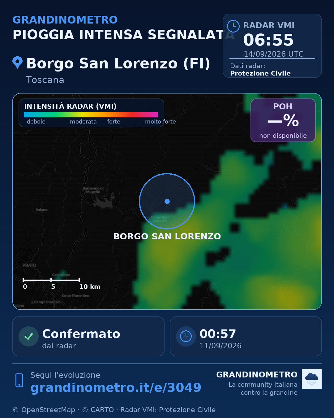 Mappa dell'evento: pioggia intensa a Borgo San Lorenzo (FI)