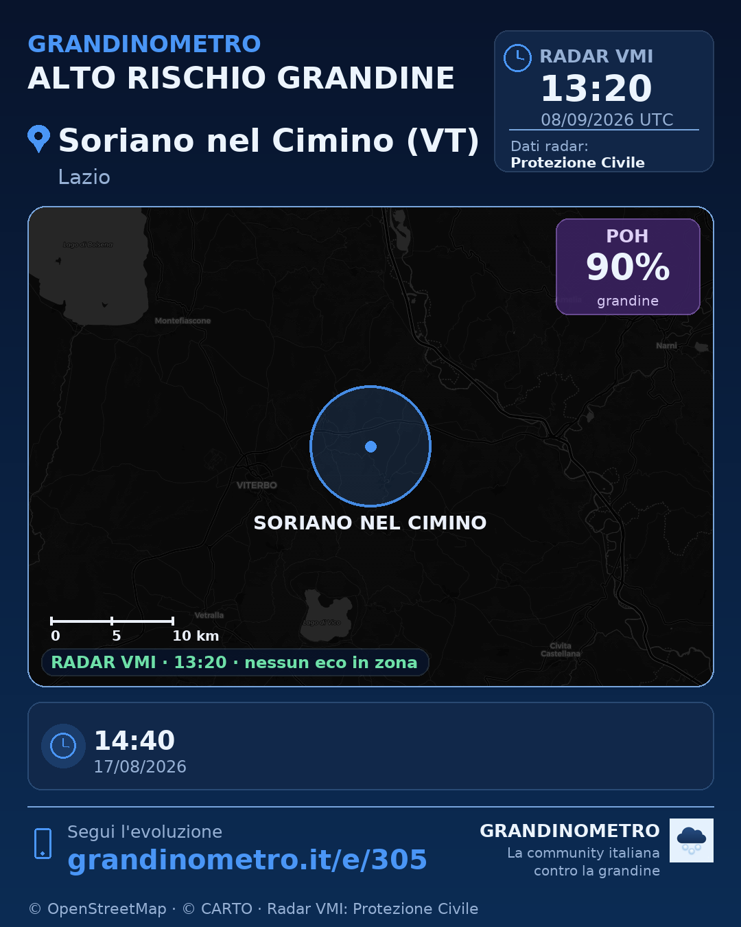 Mappa dell'evento: grandine a Soriano nel Cimino (VT)
