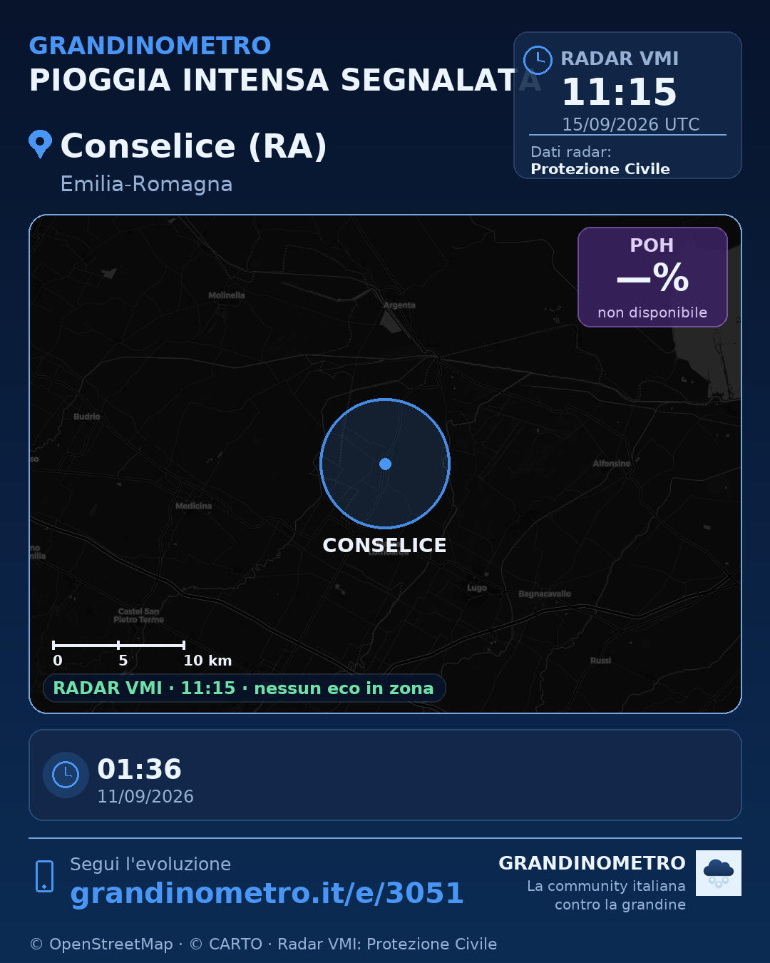 Mappa dell'evento: pioggia intensa a Conselice (RA)