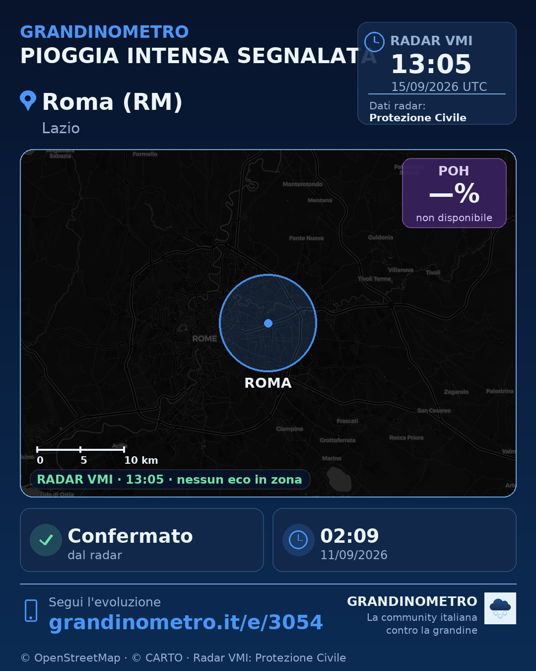 Mappa dell'evento: pioggia intensa a Roma (RM)