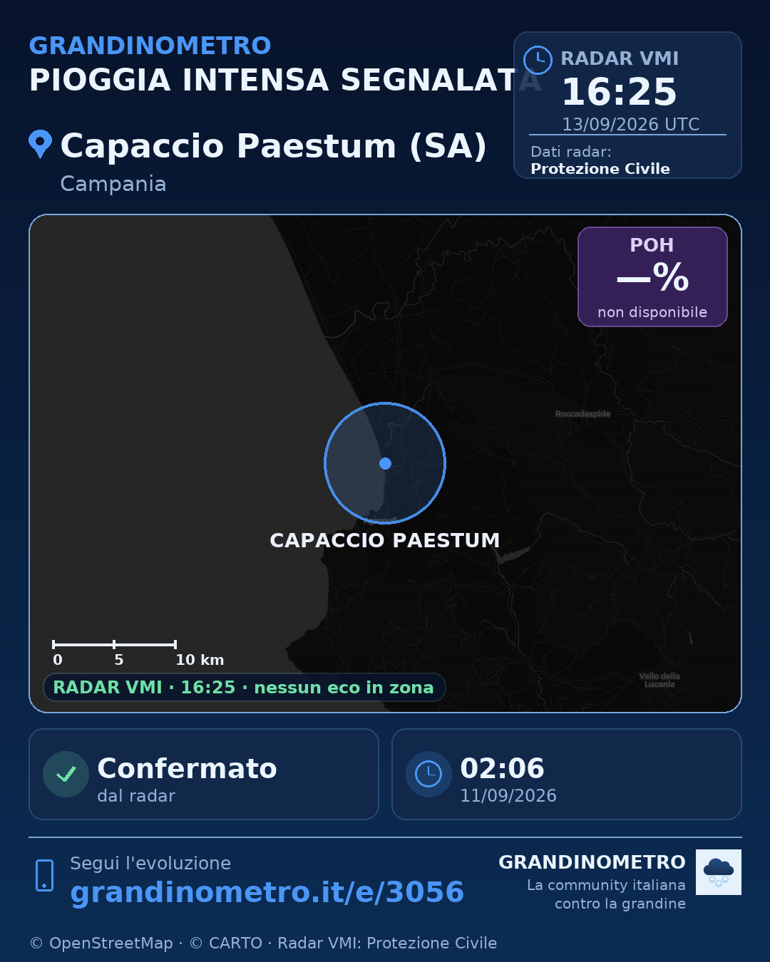 Mappa dell'evento: pioggia intensa a Capaccio Paestum (SA)