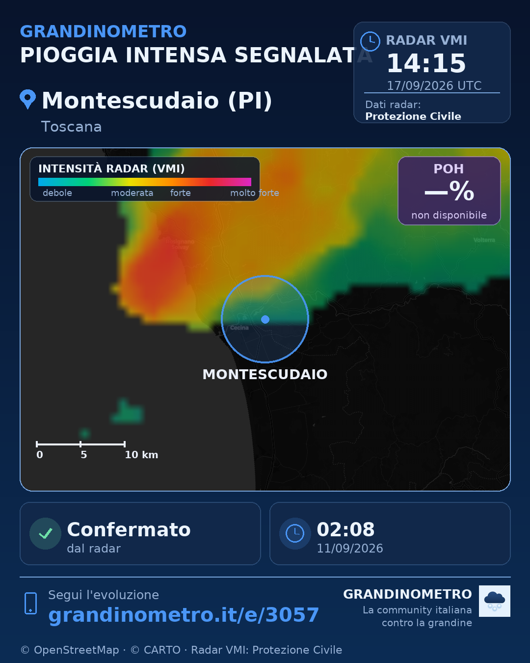 Mappa dell'evento: pioggia intensa a Montescudaio (PI)