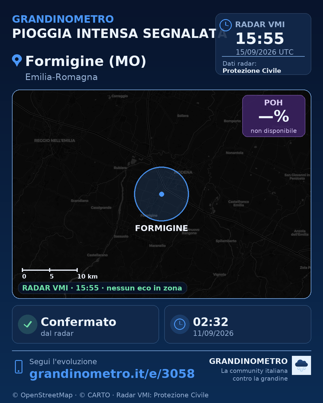 Mappa dell'evento: pioggia intensa a Formigine (MO)