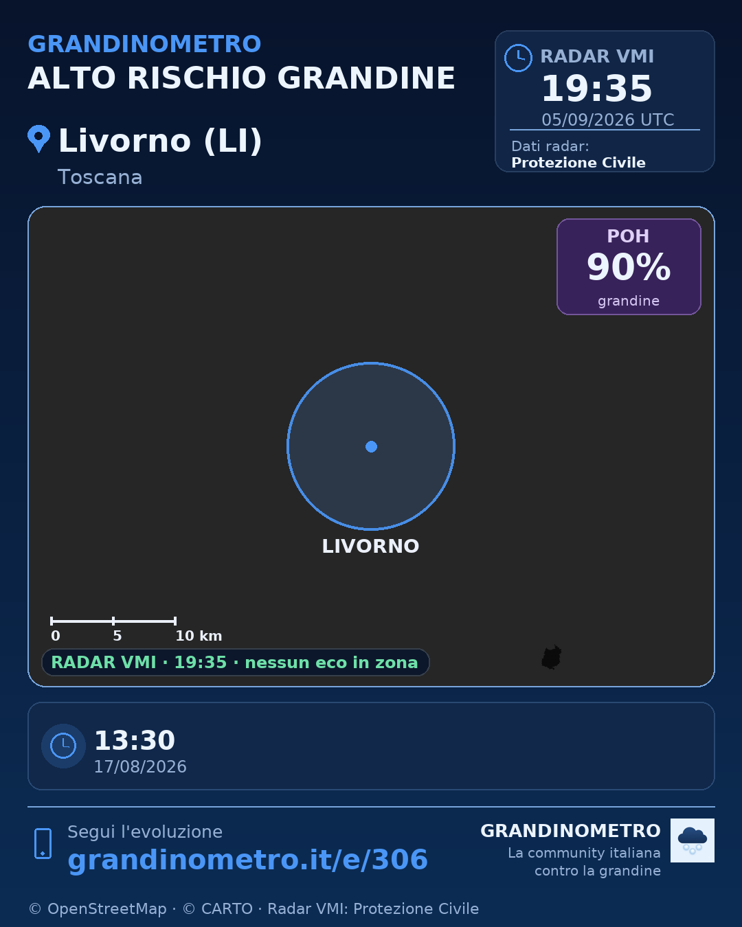 Mappa dell'evento: grandine a Livorno (LI)