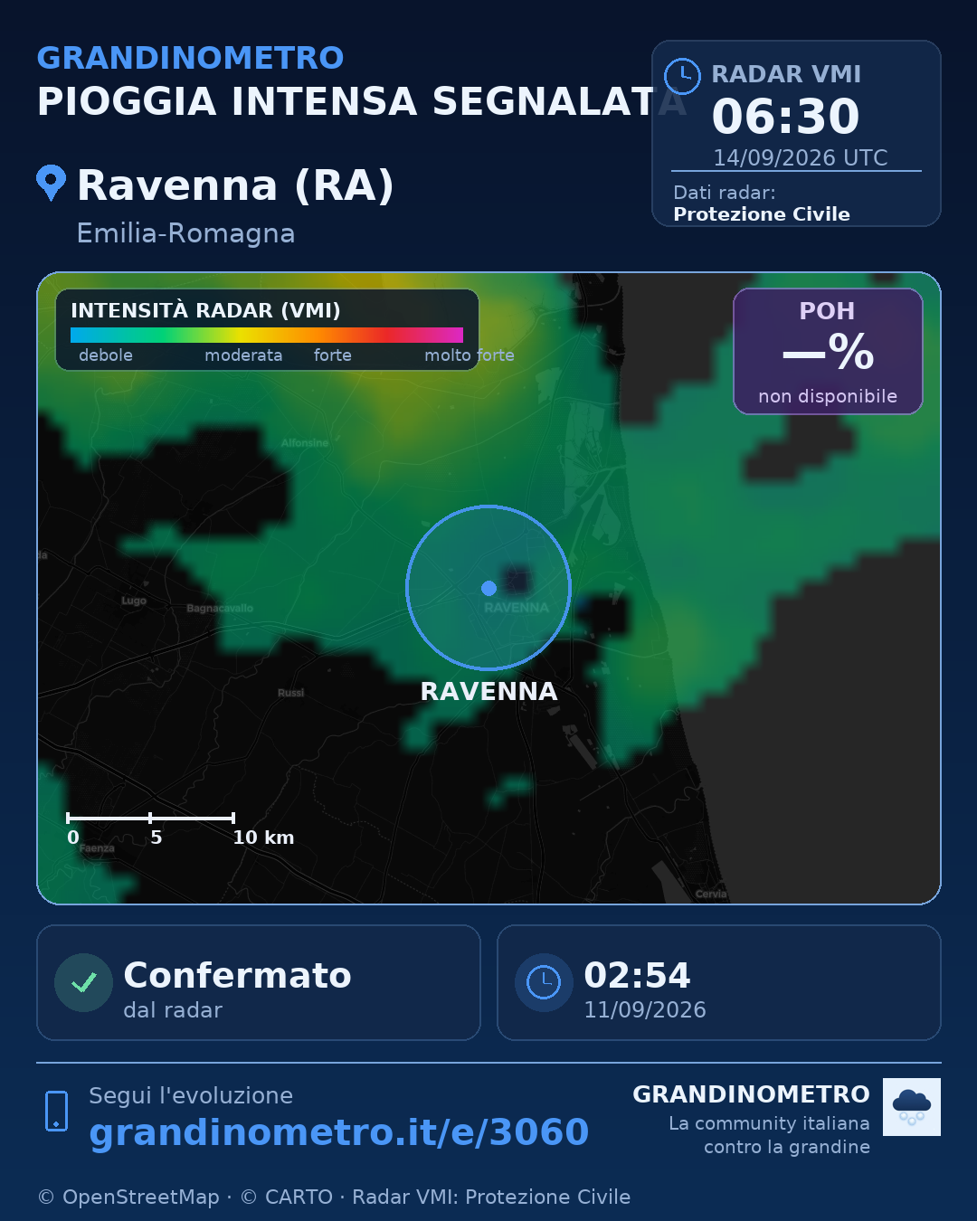 Mappa dell'evento: pioggia intensa a Ravenna (RA)