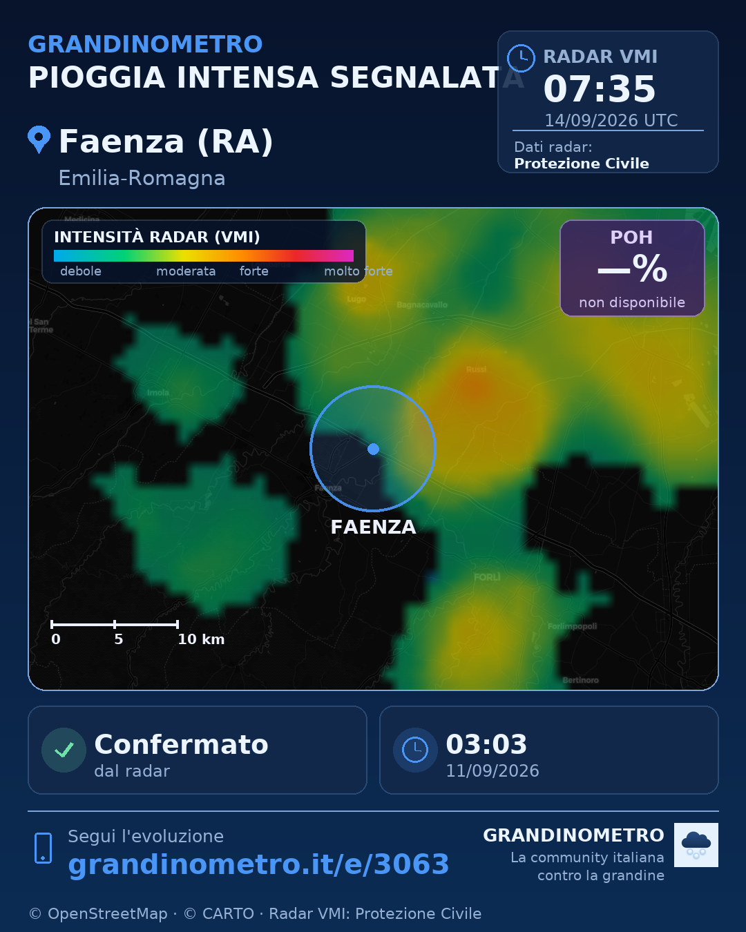 Mappa dell'evento: pioggia intensa a Faenza (RA)