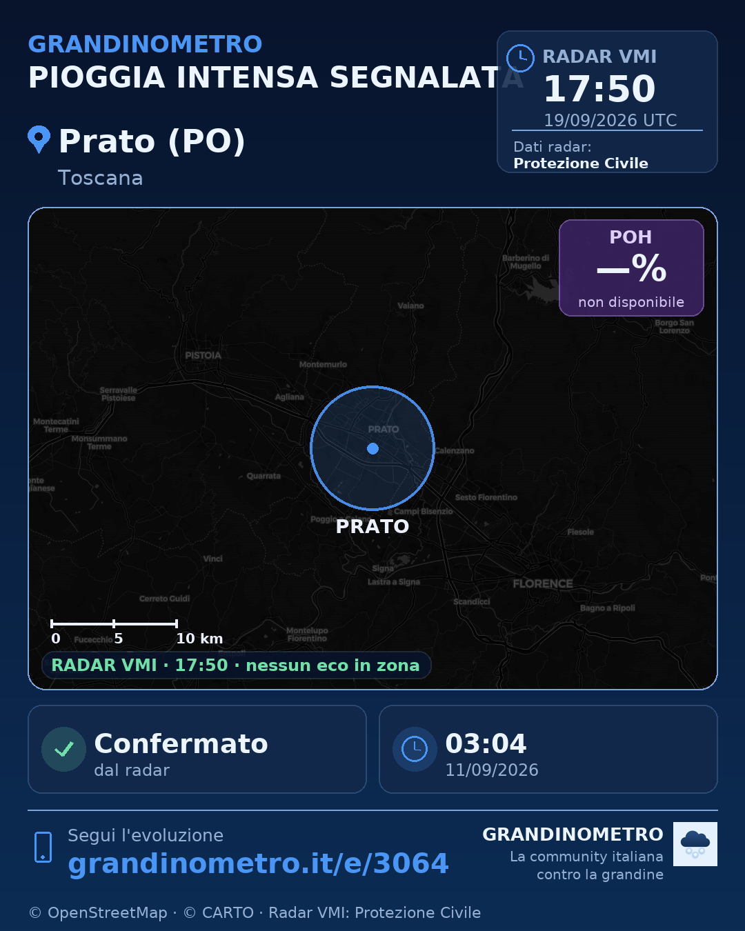 Mappa dell'evento: pioggia intensa a Prato (PO)