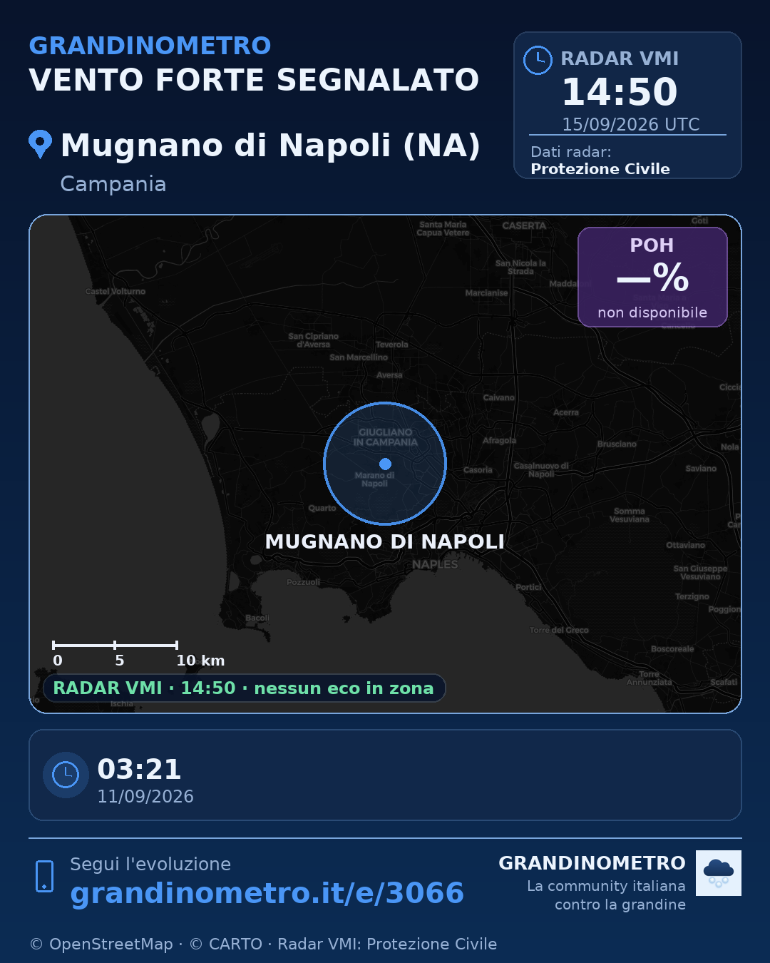 Mappa dell'evento: vento forte a Mugnano di Napoli (NA)