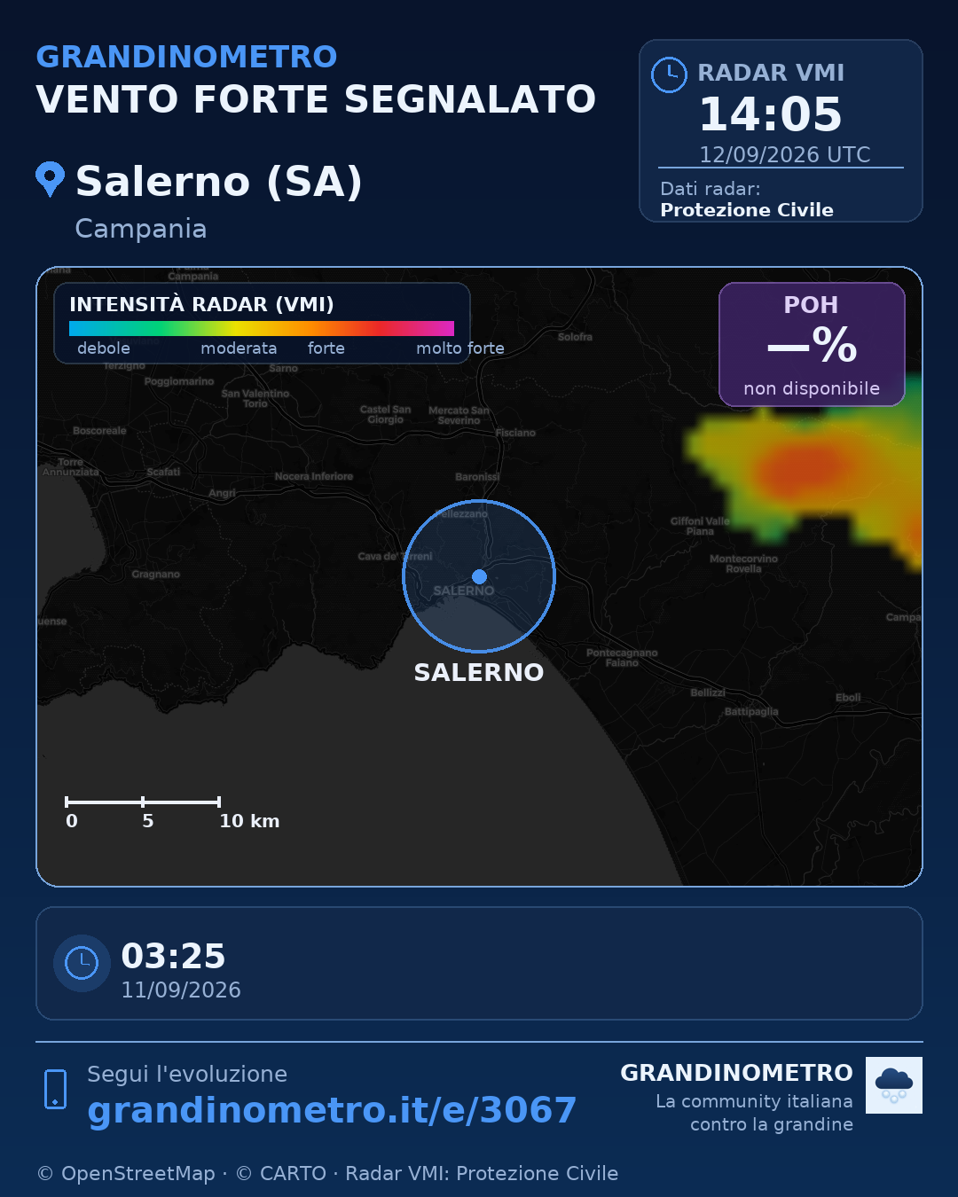 Mappa dell'evento: vento forte a Salerno (SA)