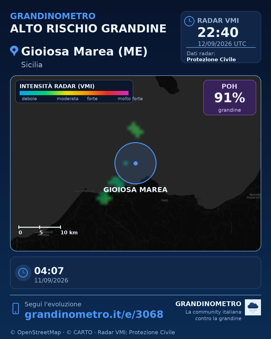 Mappa dell'evento: grandine a Gioiosa Marea (ME)