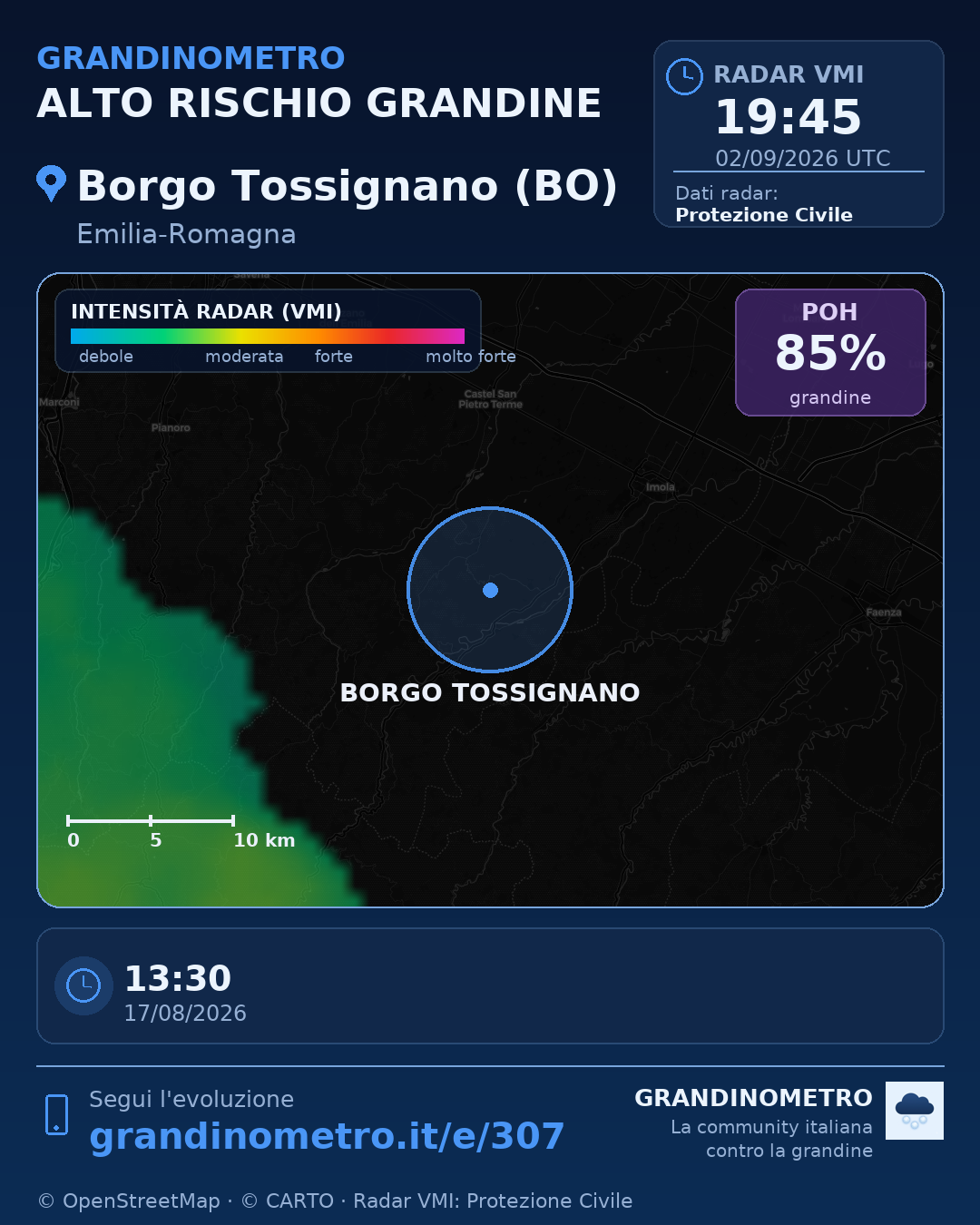 Mappa dell'evento: grandine a Borgo Tossignano (BO)