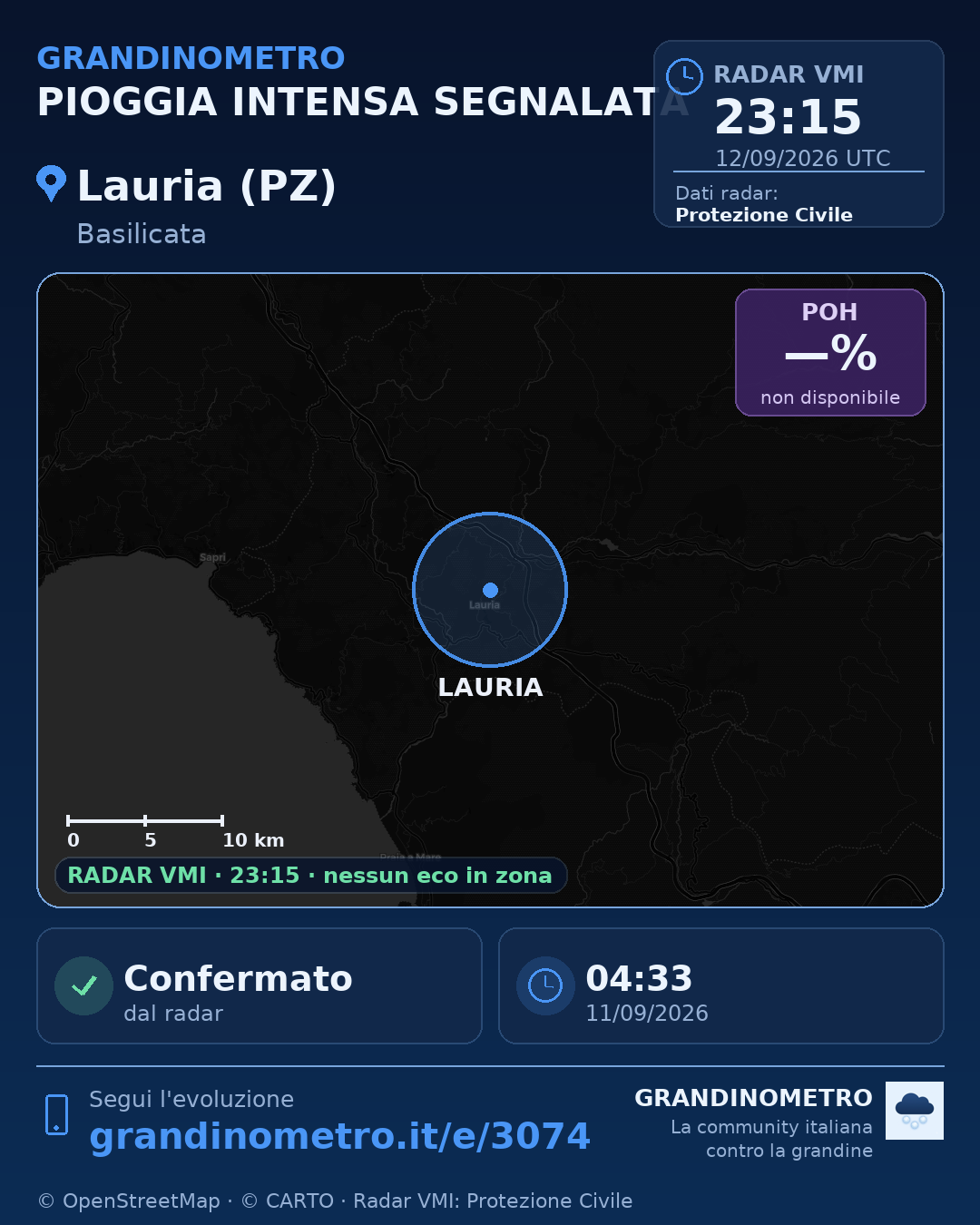 Mappa dell'evento: pioggia intensa a Lauria (PZ)
