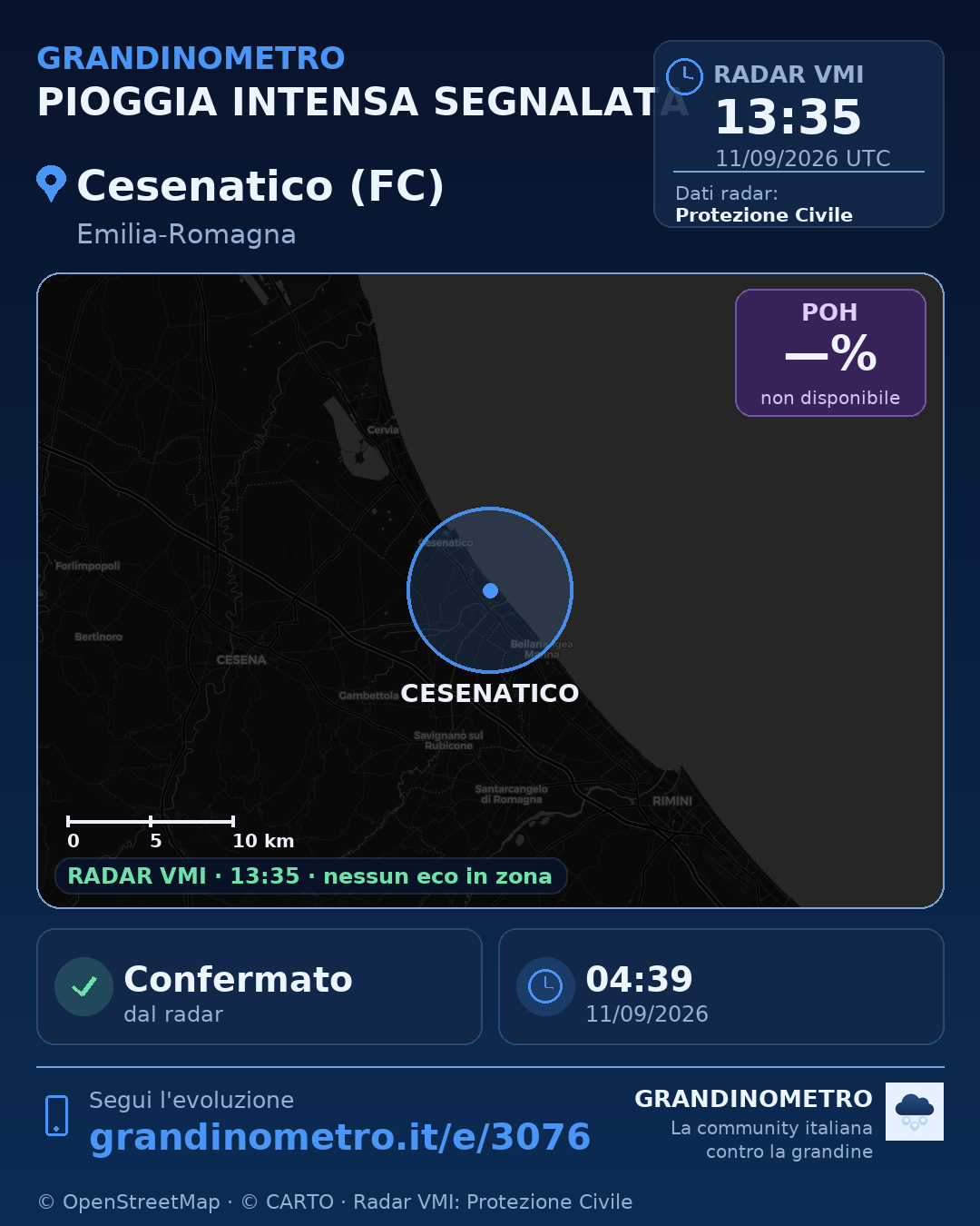 Mappa dell'evento: pioggia intensa a Cesenatico (FC)