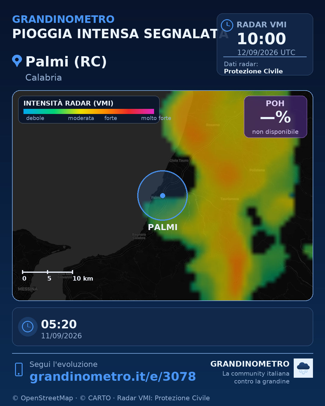 Mappa dell'evento: pioggia intensa a Palmi (RC)