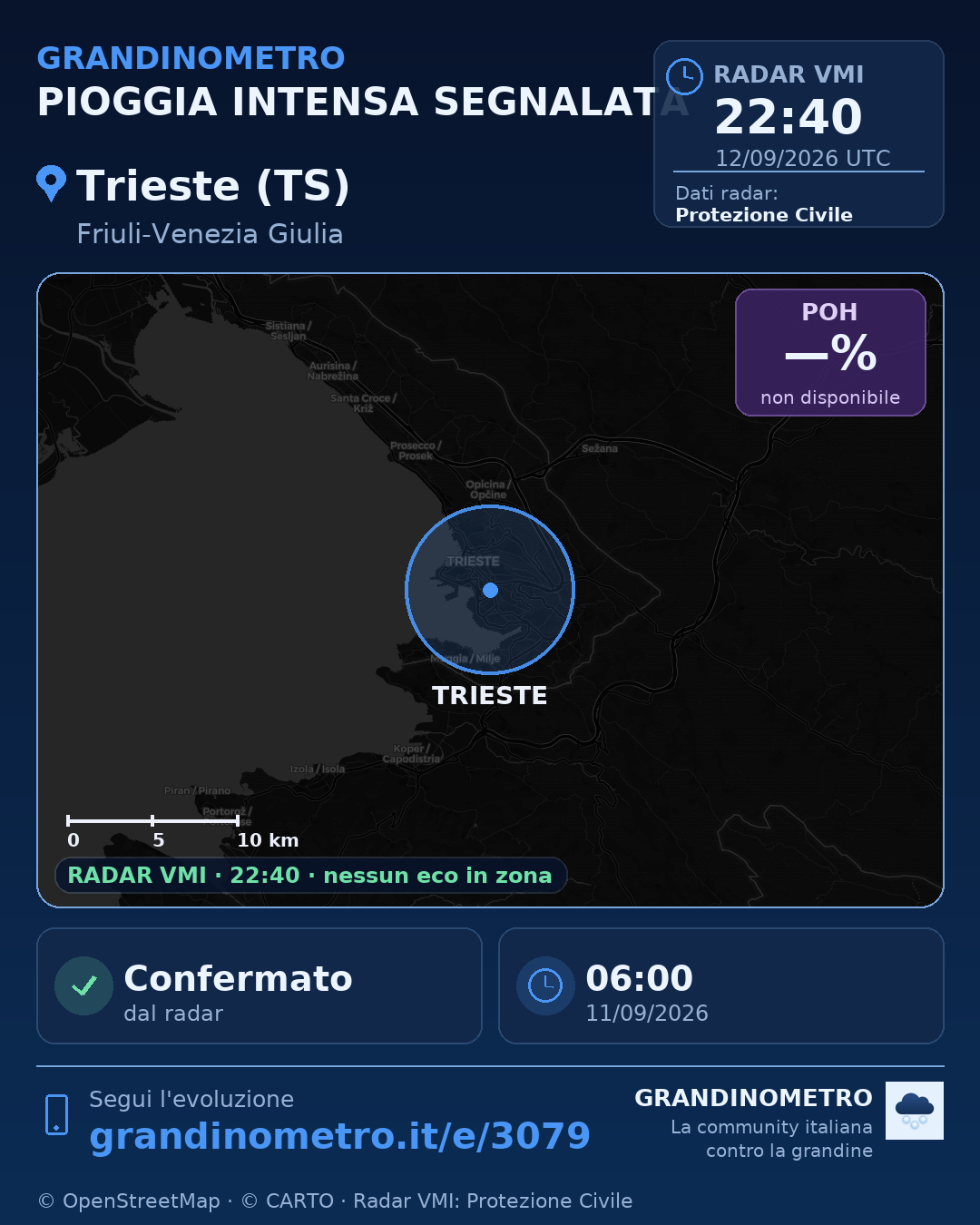 Mappa dell'evento: pioggia intensa a Trieste (TS)