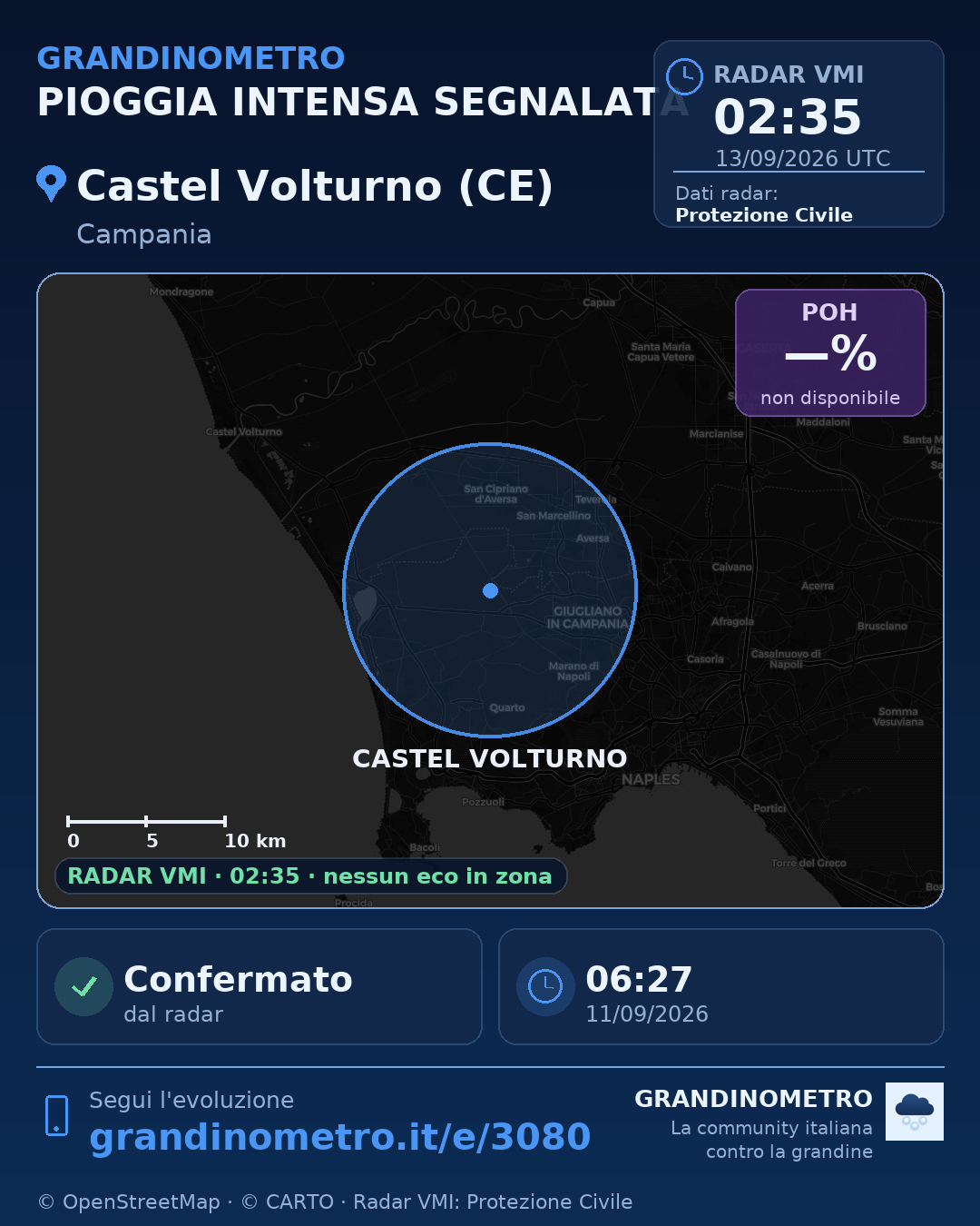 Mappa dell'evento: pioggia intensa a Castel Volturno (CE)