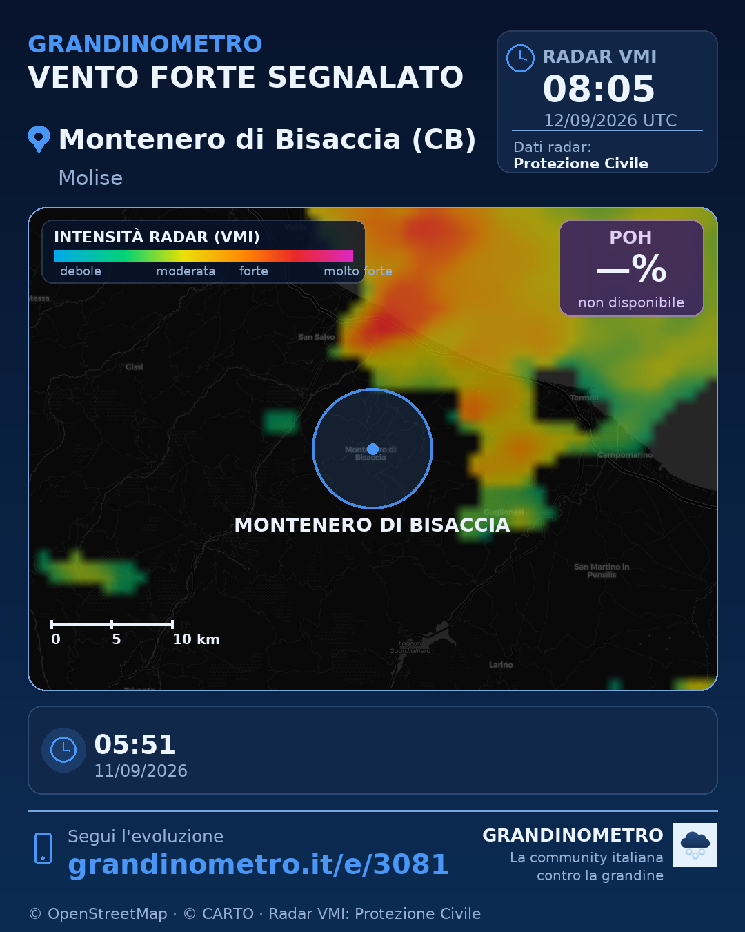 Mappa dell'evento: vento forte a Montenero di Bisaccia (CB)