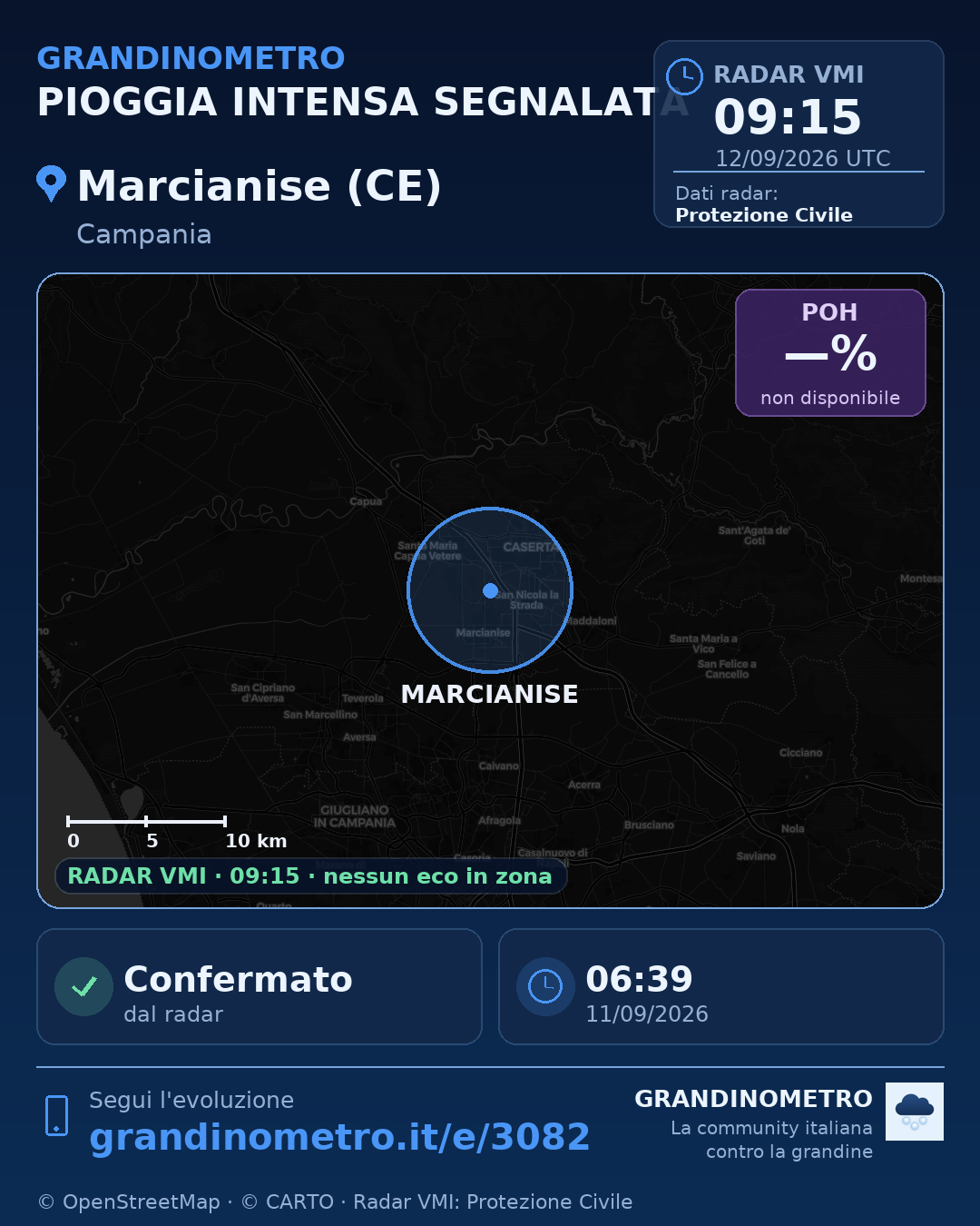 Mappa dell'evento: pioggia intensa a Marcianise (CE)
